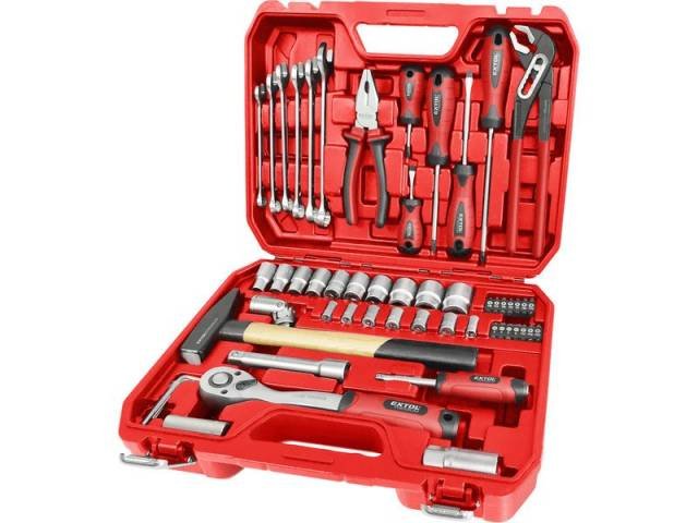 EXTOL PREMIUM Sada náradia 56 diel. 1/2" a 1/4" skrutkovač, kliešte, kľúče, kladivo