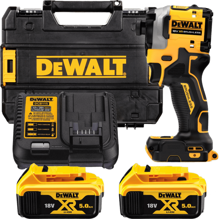 DEWALT 18V XR 1/4” Hex aku rázový uťahovák, 2x 5,0 Ah DCF850P2T-QW