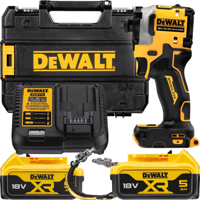 DEWALT 18V XR 1/4” Hex aku rázový uťahovák LANYARD READY, 2x 5,0 Ah DCF850P2LRT-QW