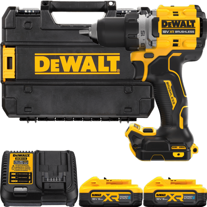 DEWALT 18V XR Aku vŕtačka bez príklepu, 2x 5,0 Ah POWERSTACK DCD800H2T-QW