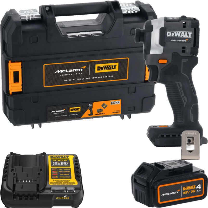 DEWALT | McLaren 18V XR 1/4” Hex aku rázový uťahovák, 1x 4,0 Ah DCF85MM1T-QW