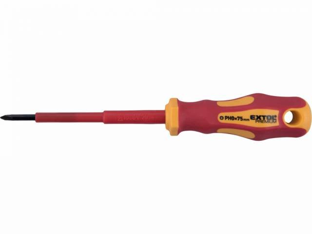 EXTOL PREMIUM Skrutkovač elektrikársky 1000V, krížový PH0x75mm, VDE/GS