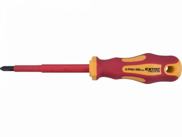 EXTOL PREMIUM Skrutkovač elektrikársky 100V, krížový PH2x100mm, VDE/GS